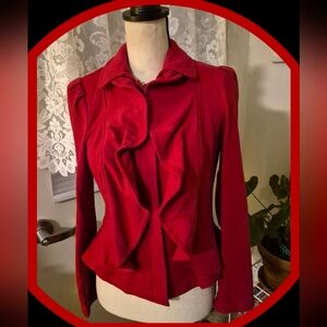 INC International Concepts Red Hidden Zip Coat w Ruffle Overlay and Peplum Waist